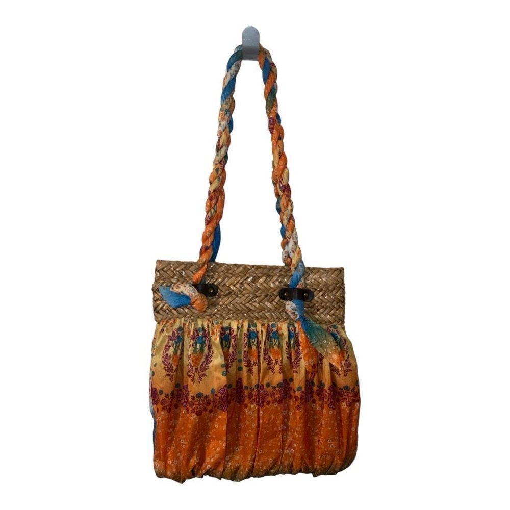 Cappelli Straworld Straw Purse Boho Handbag Tote Beach Vacation Fun Orange Blue - Picture 3 of 7